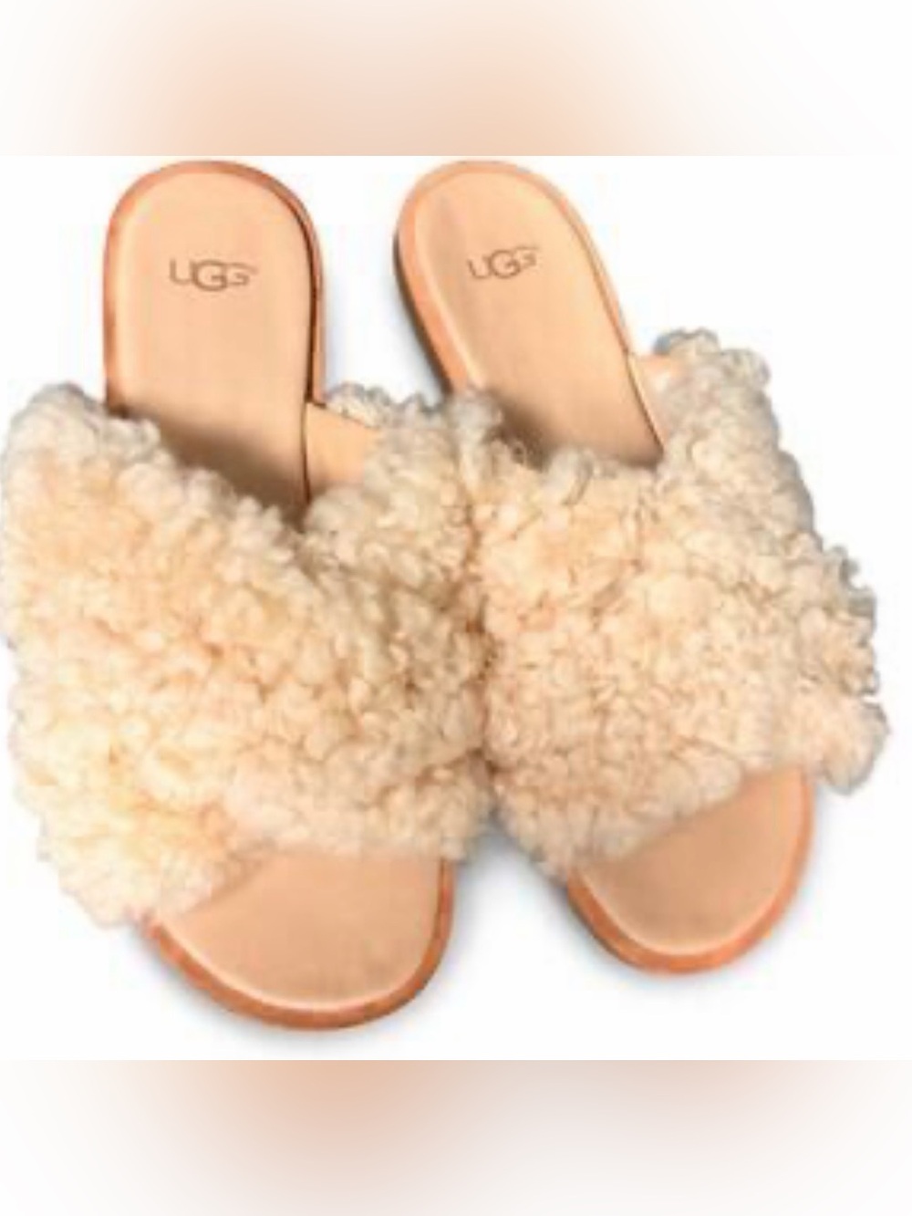 UGG Cream Shearling Crossover Slide Slippers